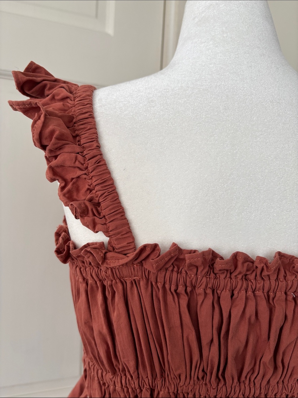 Anthropologie Rust Ruffle Tank with Cream Trim - Picture 6 of 6